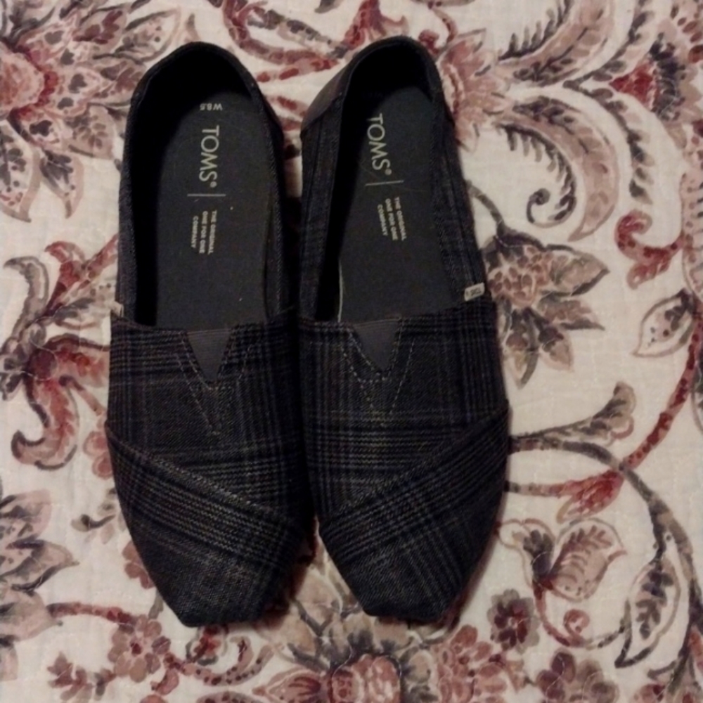 Like New! Toms Charcoal Plaid Alpargata Womens Size 8.5